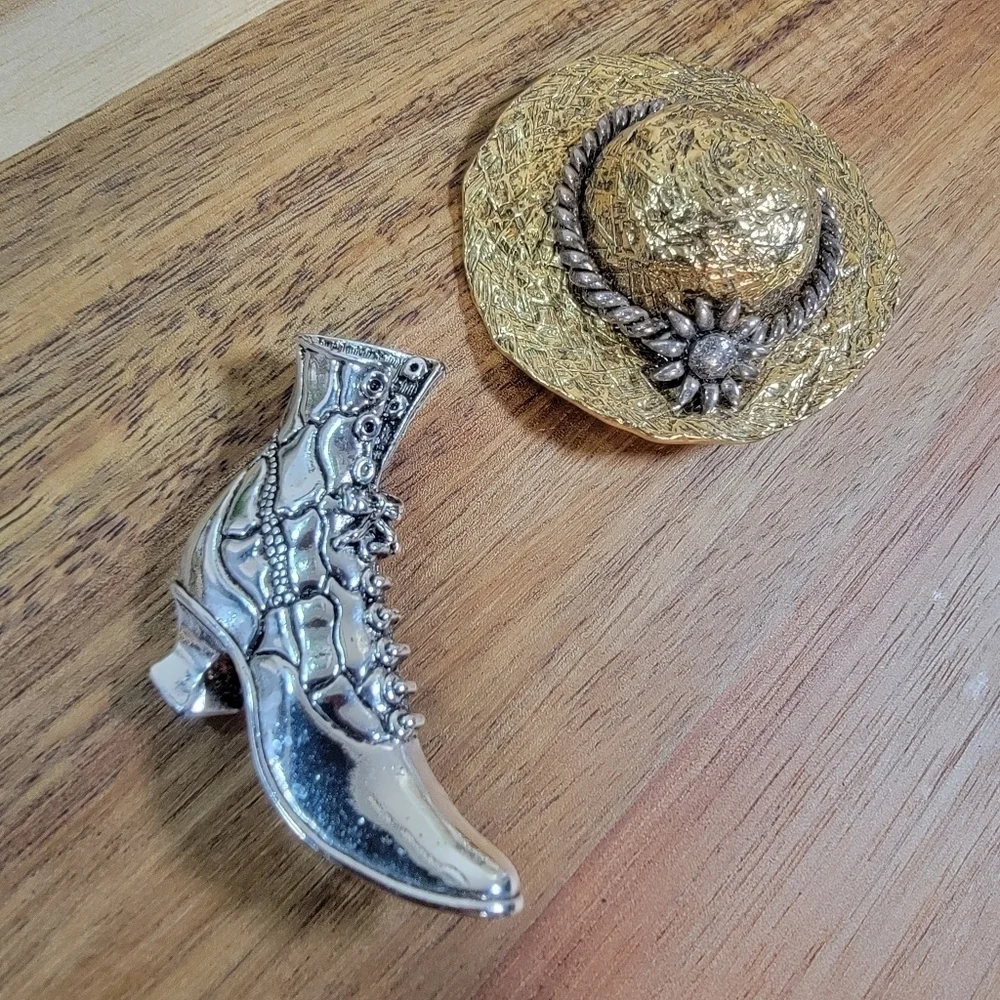 Set of 2 Vintage Brooches Premier Design Hat Pin 1929 Victoria Boot Pin